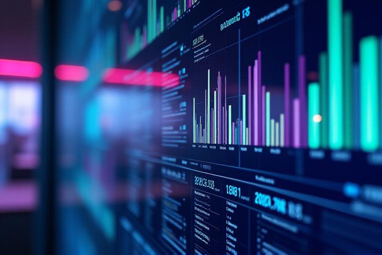 Abstract data visualization showing KPI metrics moving in real-time