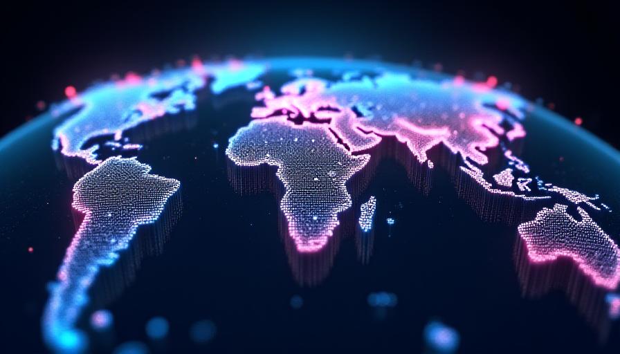 Global 3D map with glowing data points and traffic lines